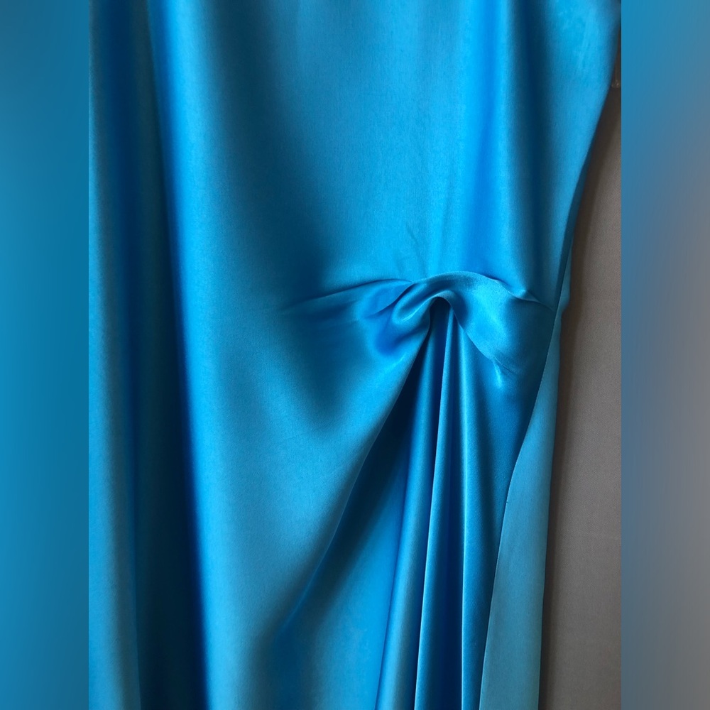 Reiss SATIN DRAPE TUCK MIDI DRESS,sz12, New, BLUE,42”bust(around),57”length - Picture 8 of 11